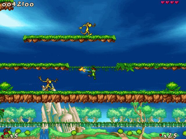 Jazz Jackrabbit 2 (Windows) screenshot: Flamer in Use!