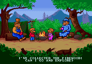The Berenstain Bears' Camping Adventure (Genesis) screenshot: Parents don't mind that their children are going to be exposed to grave danger