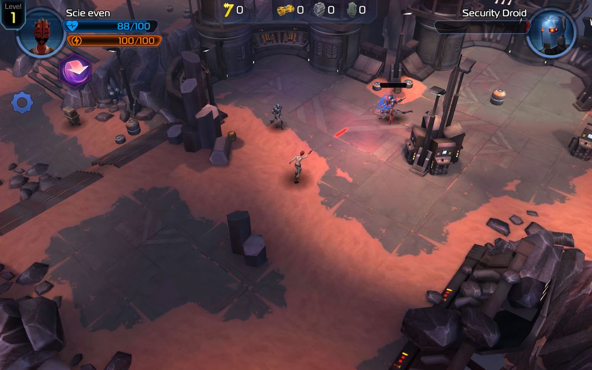 Star Wars: Uprising (Android) screenshot: Shooting an opponent by tapping once to auto attack.