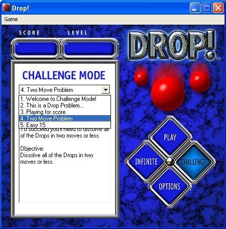 Drop! (Windows) screenshot: Drop! was released by eGames.<br>It's the same game but with a different look. This is the Challenge Selection menu