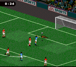 FIFA Soccer 97 (SNES) screenshot: Oh no... this is going to be a goal...
