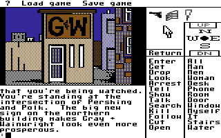 Borrowed Time (Commodore 64) screenshot: G & W building.