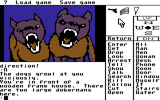 Borrowed Time (Commodore 64) screenshot: Mean dogs!