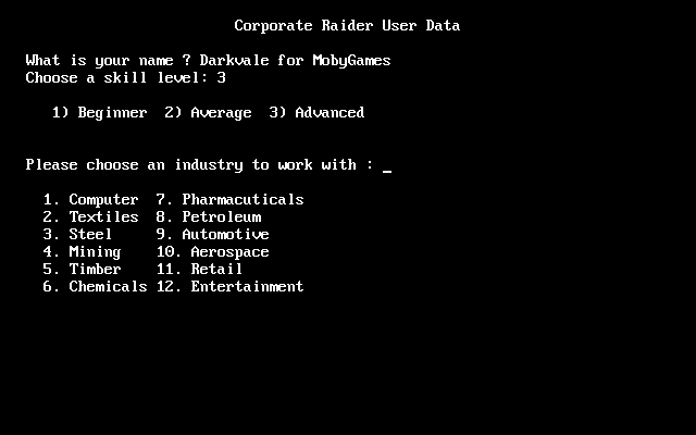 Corporate Raider: The Pirate of Wall St. (DOS) screenshot: Character creation