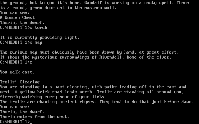 Hobbit: The True Story (DOS) screenshot: Meeting hungry trolls.
