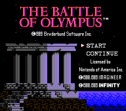 The Battle of Olympus (NES) screenshot: Title screen