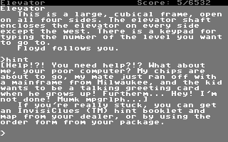 Stationfall (Commodore 64) screenshot: The game gives a funny response if you type in the word - "Hint" or "Help".