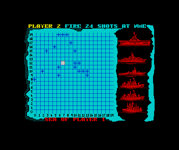 Battleship (ZX Spectrum) screenshot: The initial wave of bullets