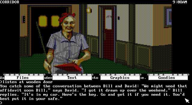 Corruption (DOS) screenshot: It pays to listen at closed doors!