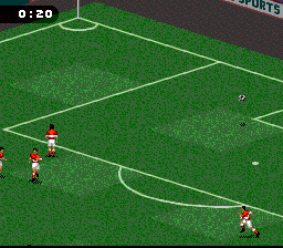 FIFA Soccer 97 (SNES) screenshot: Uh-oh, dangerous situation...