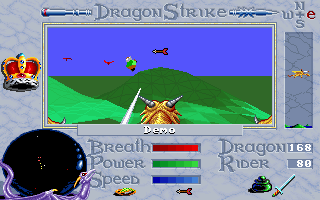 DragonStrike (DOS) screenshot: Front View: Charging the flying fortress