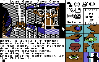 Tass Times in Tonetown (Commodore 64) screenshot: Caged freaks