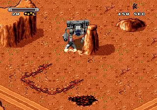 BattleTech: A Game of Armored Combat (Genesis) screenshot: Lava level. be careful not to step on those crevices