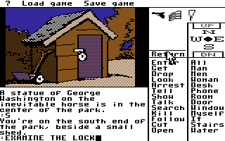 Borrowed Time (Commodore 64) screenshot: A shed.
