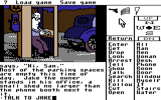 Borrowed Time (Commodore 64) screenshot: Jake - the owner of the parking lot.