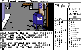 Borrowed Time (Commodore 64) screenshot: Outside the post office.