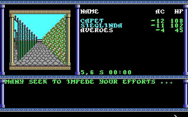 Secret of the Silver Blades (DOS) screenshot: Roaming again in these neat little 3-D environment...