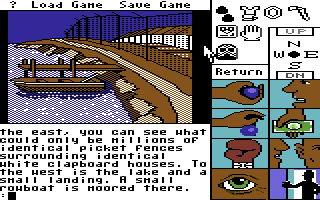 Tass Times in Tonetown (Commodore 64) screenshot: Lakeside.