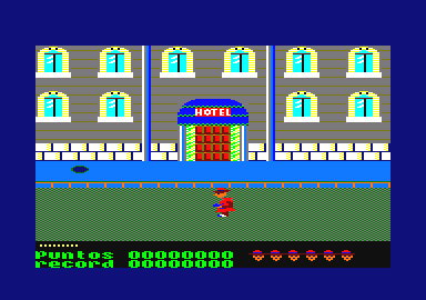 Cosa Nostra (Amstrad CPC) screenshot: You start at your hotel to clear the city of crime!