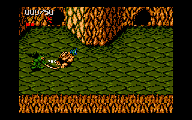 Battletoads (Amiga) screenshot: Using a weapon to smash enemies