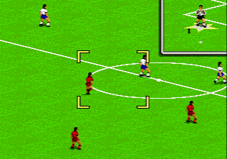FIFA International Soccer (Genesis) screenshot: Kicking out the ball by the goaltender