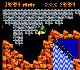 Battletoads (NES) screenshot: After the miniboss, surf's up again