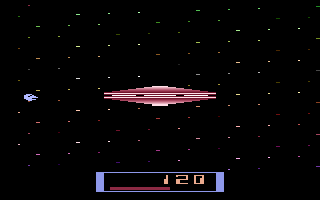 Cosmic Ark (Atari 2600) screenshot: Defend the ark from asteroids in space