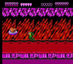 Battletoads (NES) screenshot: Volkmire's Inferno, level 7, starts out with a nice crystalline background