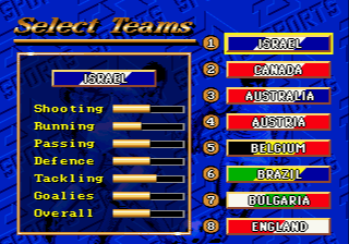 FIFA International Soccer (Genesis) screenshot: Team select