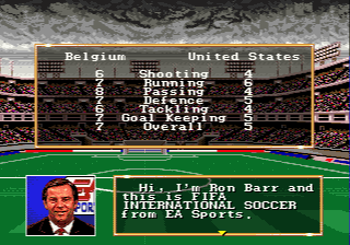 FIFA International Soccer (Genesis) screenshot: The game begins with a short commentary