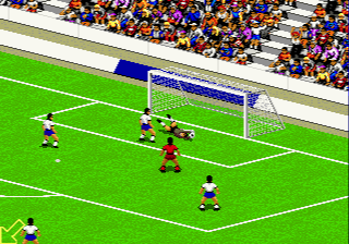 FIFA International Soccer (Genesis) screenshot: Good work, goaltender!