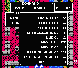 Dragon Warrior IV (NES) screenshot: Character information