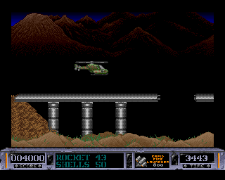 Battle Valley (Amiga) screenshot: Uh oh, a gap in the bridge!