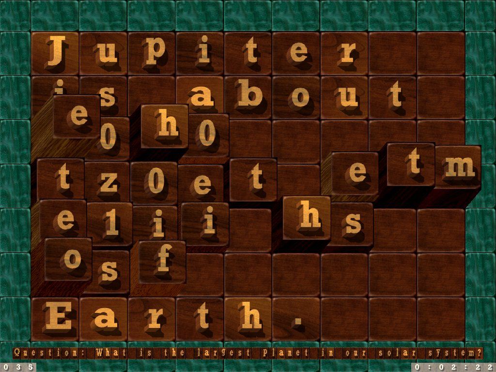 The 'Jongg CD! (Windows) screenshot: Phrase Detective - an excellent and challenging word game.