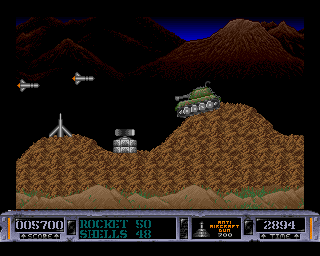 Battle Valley (Amiga) screenshot: The tank is under attack