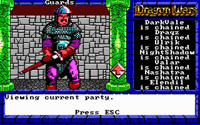 Dragon Wars (DOS) screenshot: Like our new chains? Buy the lastest chain fashion at your local slave shop today! Chains and cuffs sold separately.