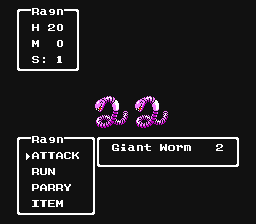 Dragon Warrior IV (NES) screenshot: Fighting two giant worms
