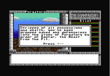 Dragon Wars (Commodore 64) screenshot: Pop-ups appear throughout the city, telling you things you need to know.
