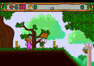 The Berenstain Bears' Camping Adventure (Genesis) screenshot: That's it! Honey! That's what we bears really like!