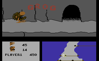 B.C. II: Grog's Revenge (Commodore 64) screenshot: Watch out for Grog!!