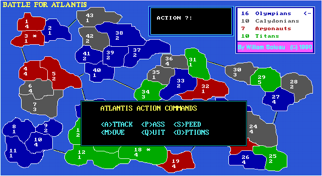 Battle for Atlantis (DOS) screenshot: These are the main action keys used in the game