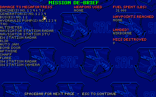 Megafortress (DOS) screenshot: Mission debriefing
