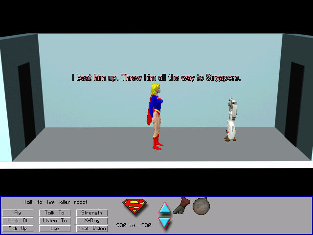 Supergirl in We don't need another Hero (Windows) screenshot: and his litte brother, the cute killer robot