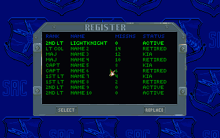 Megafortress (DOS) screenshot: Roster