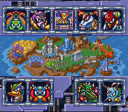 Mega Man X2 (SNES) screenshot: Stage select screen.