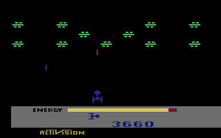 Megamania (Atari 2600) screenshot: Fighting some green things...