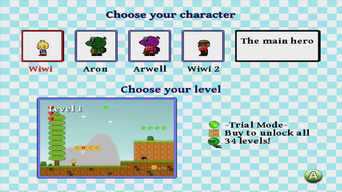 Wiwi's Adventure 2 (Xbox 360) screenshot: Level selection (Trial version)