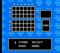 Mega Man 3 (NES) screenshot: Password screen