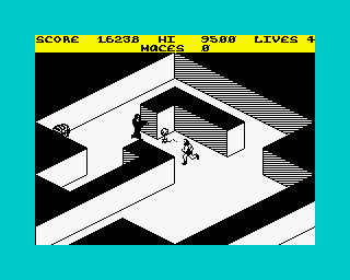 Hellfire (ZX Spectrum) screenshot: Task 3: The Maze - Hellenistic Duel. (Greek panpipes Morricone)