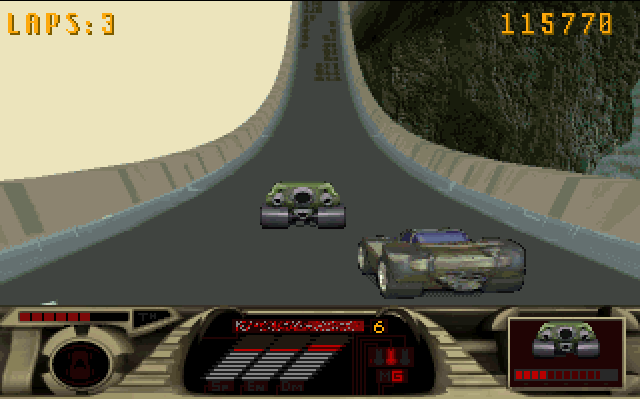 MegaRace (DOS) screenshot: A real doozy!